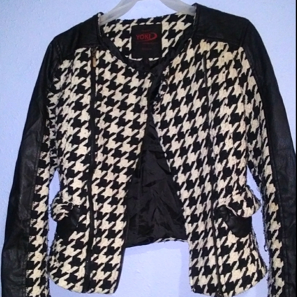Yoki Houndstooth Faux Leather Accent Moto Small